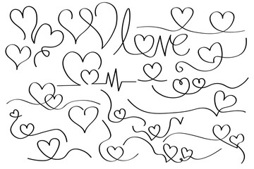 One line drawing heart big collection. Hearts line art for Valentine's Day