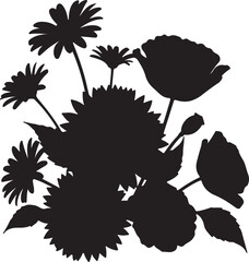 silhouette of flowers and leaves