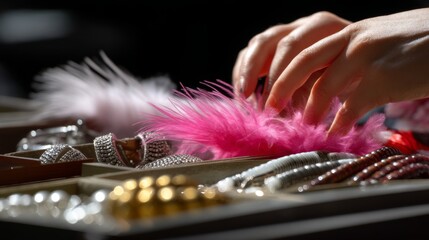 Fashion Stylist Preparing Model with Accessories in Natural Light, Motion Blur Effect, Dramatic Composition for Photoshoot