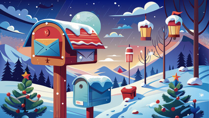 Mailboxes and christmas trees in winterland © ruposhi