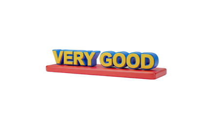 3D Rendered "VERY GOOD" Text with Blue and Yellow Letters on Red Platform
