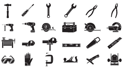 Obraz premium Black Tools Icons Set on White Background
