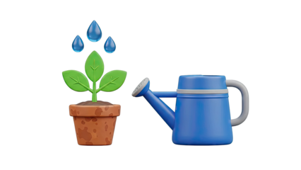 3D Rendering of a Plant Being Watered by a Blue Watering Can