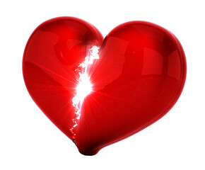 Broken and shattered heart on transparent background. 3D illustration