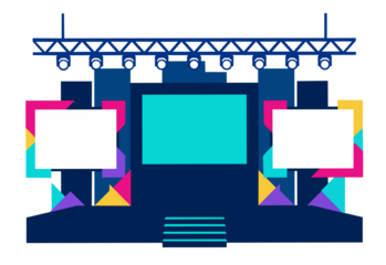 Event Stage design for business conferences, corporate projects presentations, shareholders event.