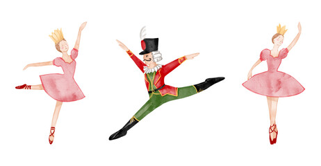 illustration of a ballet dancer Christmas New Year garland isolated hand drawn on transparent background 