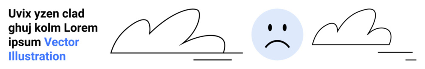 Fototapeta premium Mental health, emotional well-being, sadness, depression, moods, psychotherapy. Minimalist sad face between clouds. Emotional well-being and sadness concept