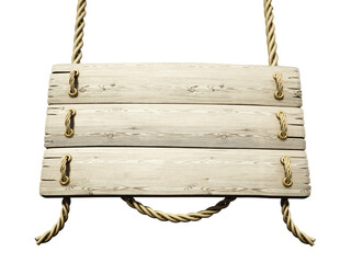 Old wooden plank tied with rope on transparent background. 3D illustration