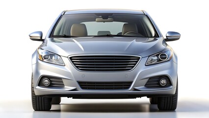 Front view of a generic silver modern sedan car on white background