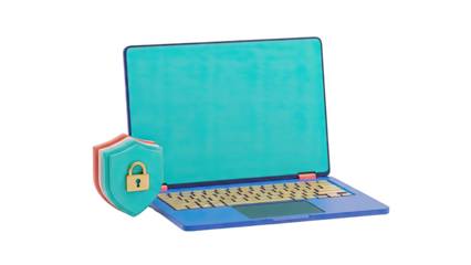 Laptop with Security Shields and Padlock Icon