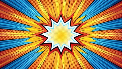 Comic book pop art explosion radial background with yellow