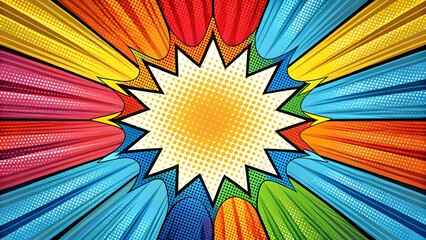 Comic book pop art explosion radial background with vibrant colors