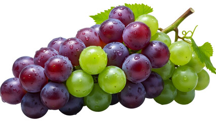 Fresh Green and Purple Grapes Isolated on White Background