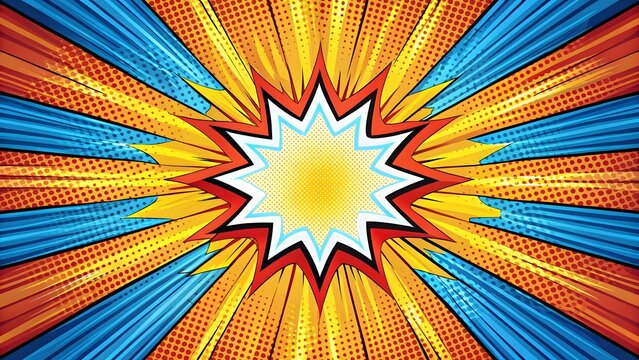 Comic book pop art explosion radial background with yellow - Powered by Adobe