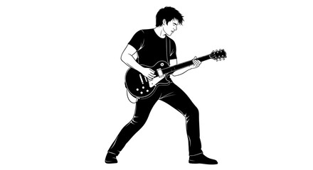 Young musician enthusiastically playing electric guitar with passion