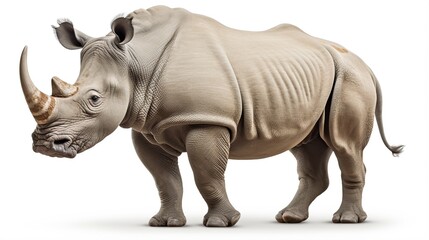 Obraz premium A Massive Gray Rhinoceros Stands Steadily with Thick Folded Skin and Prominent Horn