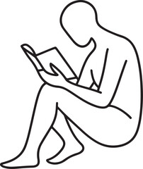 seated figure reading book minimalist line art vector illustration