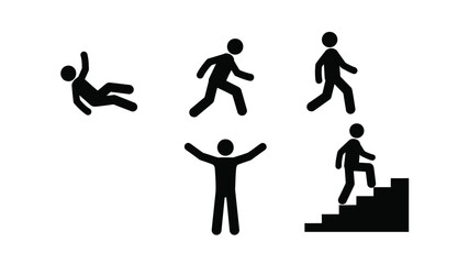 Simple black figures depicting various human actions a minimalist silhouette