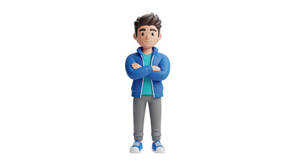 Fototapeta premium 3D Cartoon Boy in Blue Jacket and Grey Pants