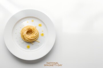 National Spaghetti Day Minimal Pasta on White Background
