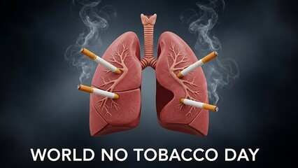 World no tobacco day concept with human lungs damaged by cigarettes and smoke against a dark background, illustration for antismoking campaign