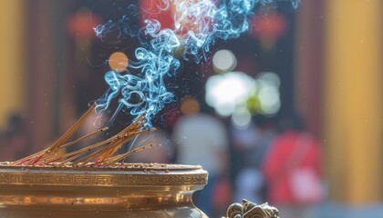 Incense sticks burning with blue smoke