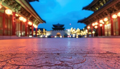 asian temple courtyard with lanterns and chinese architecture