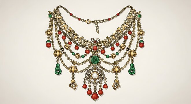 Luxury Indian Necklace with Jewels and Ornaments.