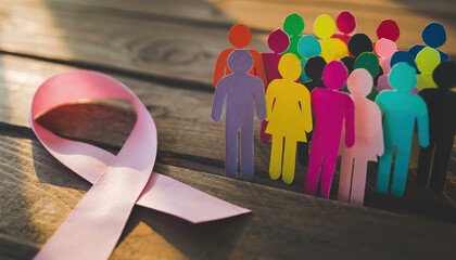 Breast Cancer Awareness Ribbon with Diverse Paper Cutout People