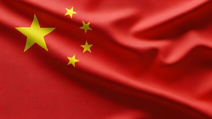 Chinese flag waving on red fabric with yellow stars