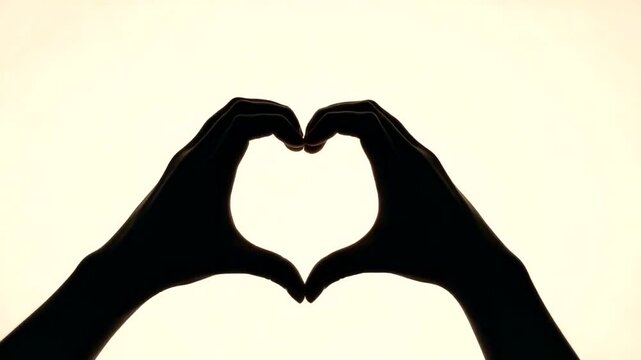 Hands forming a heart silhouette against sunset