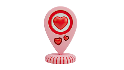 Pink Location Pin with Red Hearts