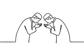 Minimalist Muslim Men Greeting Each Other with Respect Line Art Illustration for Islamic Brotherhood Concept