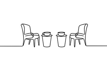 Minimalist Line Art Chairs and Small Tables Interior Scene