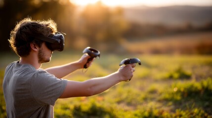 Unveiling the Digital Realm: Virtual Reality Experience in Golden Hour Light