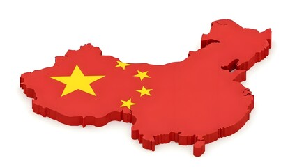 3d map of china with flag colors and stars on isolated white background for use in geographic and political presentations