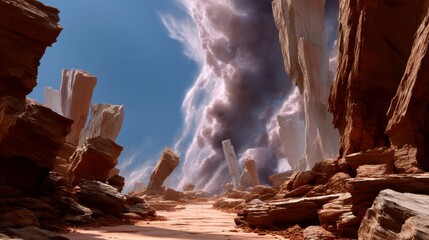 Fantasy 3D Landscape Creation in Harsh Daylight at Creative Studio: Illuminated Leading Lines