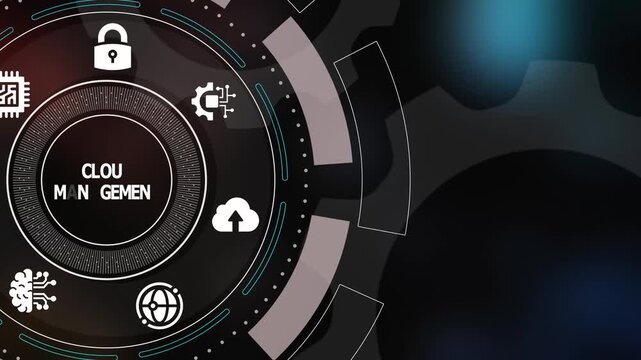 Cloud management and security visualization with digital control interface, scalable operations, and protected data systems.