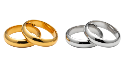 Valentine's day interlocking wedding rings on isolated transparent background