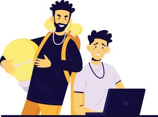 Creative Team Working on Laptop &ndash; Modern Flat Vector Illustration