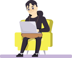 Woman Working on Laptop Illustration &ndash; Modern Freelance Office Vector