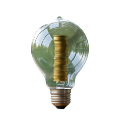 Light Bulb with Golden Coin Stack ,Financial Growth and Energy Saving Concept on transparent background 