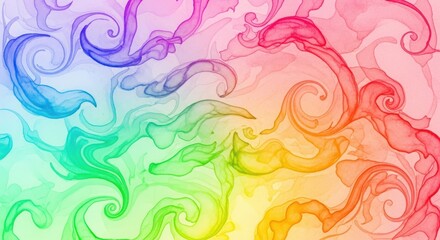 Vibrant rainbow swirls dance across colorful abstract background