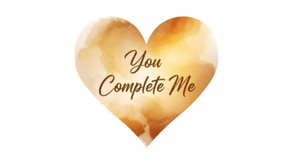Golden heart with 'you complete me' text on valentine's day isolated on transparent background