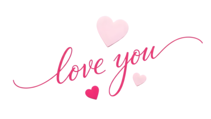 Valentine's day greeting with hearts and text message  love you isolated on transparent background