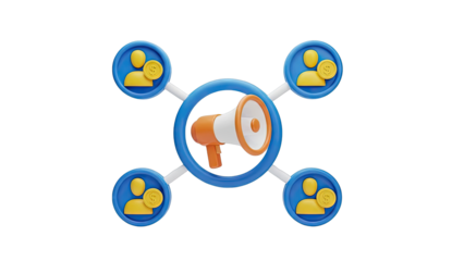 3D Illustration of Megaphone and People with Coins - Marketing Network