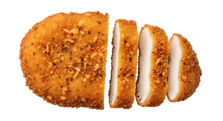 3d fried chicken cutlet sliced transparent background cutout png