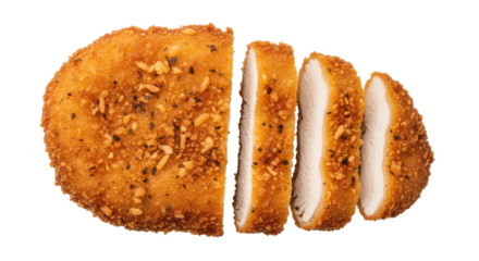 3d fried chicken cutlet sliced transparent background cutout png
