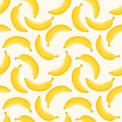 Seamless repeating banana pattern with bright yellow tones. Fun tropical fruit illustration for fabric, wallpaper, packaging, kids, and summer themed designs. © windmill