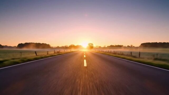 Cinematic Sunrise Over Empty Road Symbolizing New Beginning and Hope